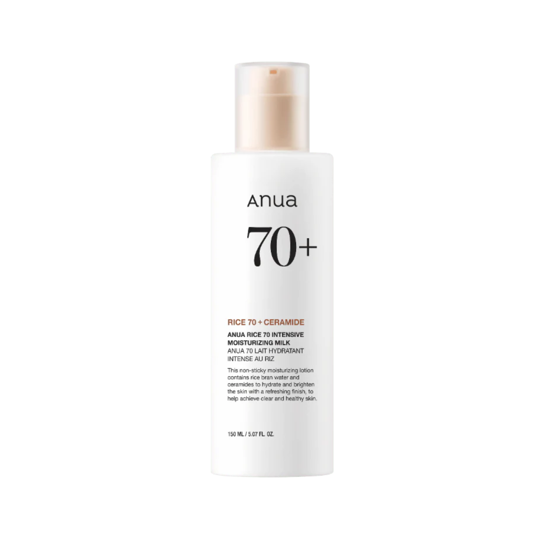 ANUA Rice 70 Intensive Moisturizing Milk delivers deep hydration with 70% Rice Bran Water to nourish and revitalize your skin. Infused with Meadowfoam Seed Oil, Ceramides, and Squalane, it strengthens the skin barrier while locking in moisture. Niacinamide brightens the complexion, and Hydrolyzed Rice Protein promotes a healthy, radiant glow. This lightweight, non-greasy formula leaves skin soft, smooth, and refreshedâperfect for everyday hydration.