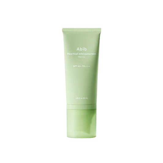 ABIB Heartleaf Mild Sunscreen Relief Tube is a mineral sunscreen formulated with Zinc Oxide to provide broad-spectrum SPF 50+ PA++++ sun protection. Enriched with Heartleaf Extract, Centella Asiatica Extract, Panthenol, Allantoin, Ceramide NP, and Sodium Hyaluronate, it helps soothe, hydrate, and support the skin barrier. The lightweight, non-greasy formula features a light green tone that helps reduce the look of redness, making it ideal for sensitive, redness-prone, oily, combination, and blemish-prone sk