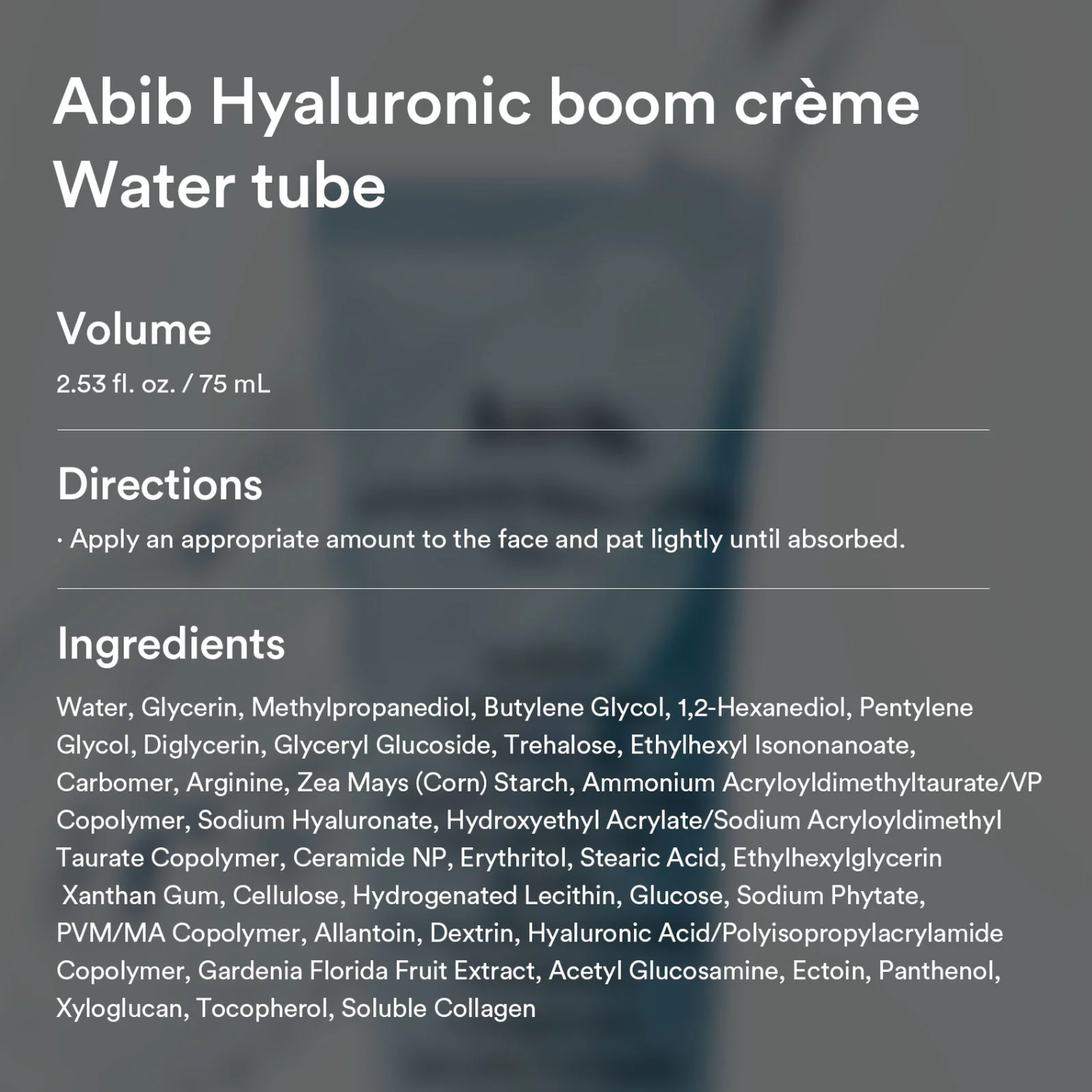 ABIB Hyaluronic Boom Crème Water Tube 75ml