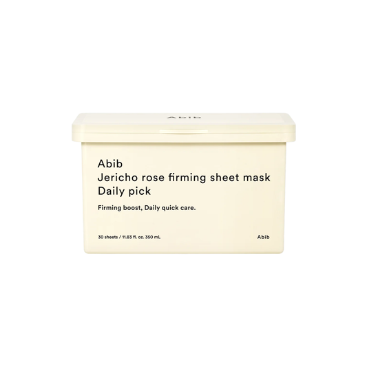 ABIB Jericho Rose Firming Sheet Mask Daily Pick is a hydrating and firming daily sheet mask formulated with Jericho Rose (Anastatica Hierochuntica) Extract to help revitalize and improve skin elasticity. Niacinamide helps enhance brightness and smooth texture, while Panthenol and Allantoin provide soothing care for comfortable, balanced skin. A multi-layer Hyaluronic Acid complex delivers deep, lasting hydration to keep the skin plump and refreshed. The lightweight essence and soft sheet adhere closely to h