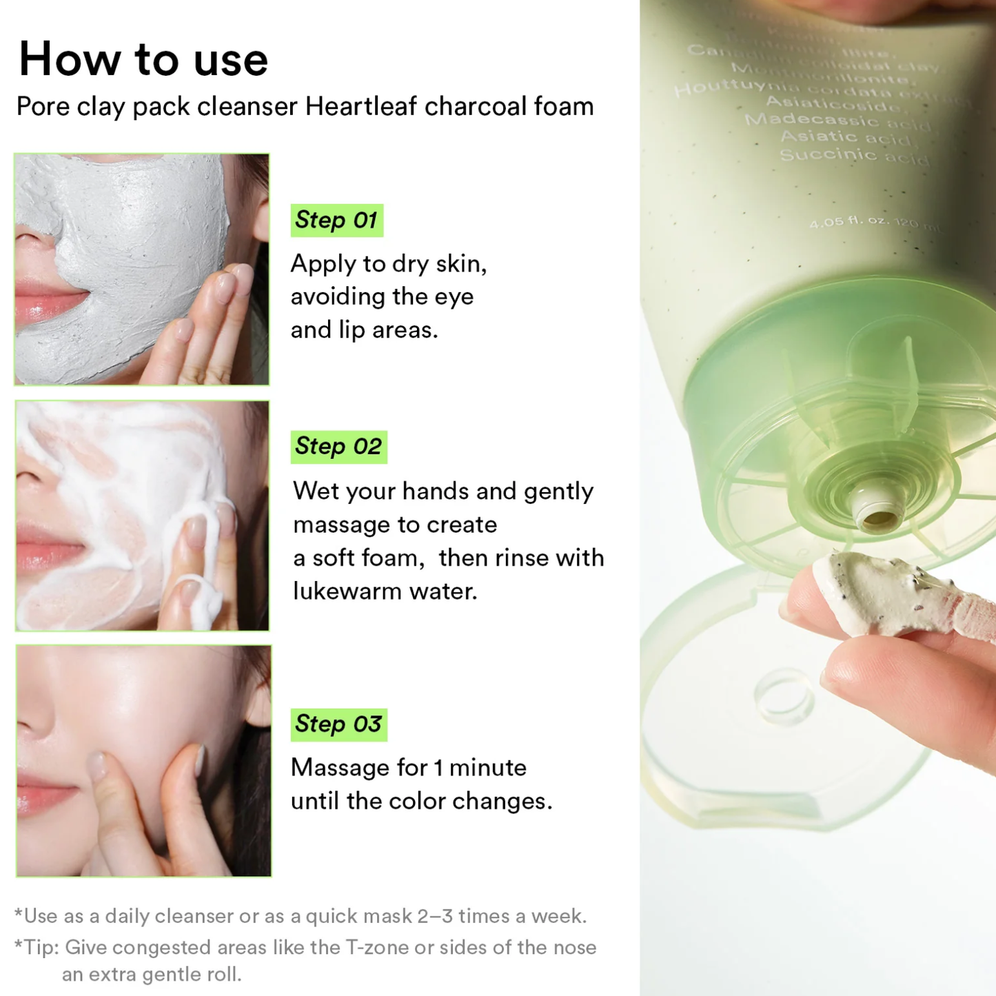 ABIB Pore Clay Pack Cleanser Heartleaf Charcoal Foam 120ml