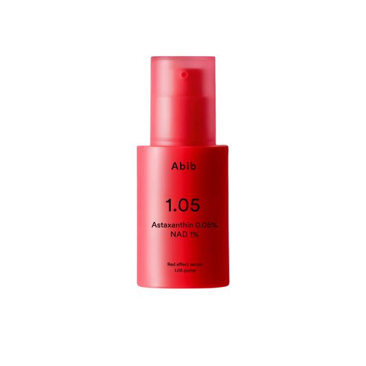 ABIB Red Effect Serum 1.05 Pump is a lightweight serum designed to help improve the appearance of dull and tired-looking skin. Infused with Nicotinamide Adenine Dinucleotide, it helps support skin vitality and promote a firmer look. Astaxanthin delivers antioxidant protection, while 4,995ppm of Alpha-Arbutin helps visibly reduce dark spots and uneven tone. With added Ascorbic Acid and Tocopherol, this formula helps brighten and hydrate the skin for a smoother, more radiant finish.&nbsp;Apply a small amount 