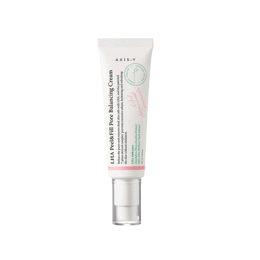 AXIS-Y LHA Peel &amp; Fill Pore Balancing Cream is a lightweight cream designed to gently exfoliate and refine pores while providing balanced hydration. Formulated with Capryloyl Salicylic Acid (LHA), it effectively clears away dead skin cells and excess oil, helping to reduce the appearance of enlarged pores. Enriched with natural extracts like Centella Asiatica, Green Tea, and Baobab Fruit, this cream soothes and nourishes the skin, promoting a smooth, even complexion. Ideal for those looking to maintain 