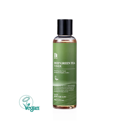 BENTON Deep Green Tea Toner is a refreshing toner made with 50% Green Tea Leaf Water that hydrates and revitalizes the skin. Enriched with soothing extracts like Centella Asiatica and Houttuynia Cordata, it calms irritation and restores moisture balance. Its lightweight formula absorbs quickly, leaving your skin soft and smooth. For best results, use twice daily after cleansing by applying it with your hands or a cotton pad.