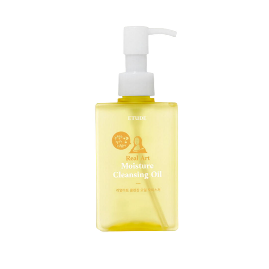 ETUDE Real Art Cleansing Oil Moisture is a nourishing oil cleanser that gently removes makeup, sunscreen, and impurities without drying the skin. Enriched with Coconut Oil, Grape Seed Oil, and Squalane, it leaves the skin soft, hydrated, and refreshed. Perfect for dry or sensitive skin types in need of a moisture-boosting first cleanse.