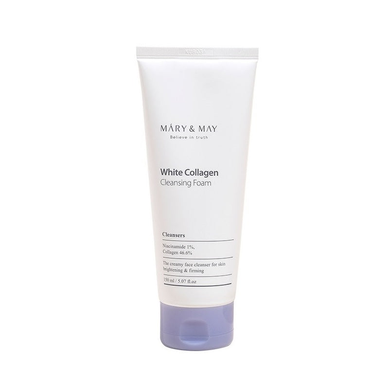 MARY & MAY White Collagen Cleansing Foam is a rich, hydrating cleanser with 46.6% Hydrolyzed Collagen to help improve skin elasticity and provide deep moisture. Formulated with Niacinamide (1%) for brightening, it effectively cleanses while promoting a radiant complexion. Glycerin and Sodium Hyaluronate ensure the skin stays hydrated and soft, making this cleansing foam ideal for dry or aging skin.