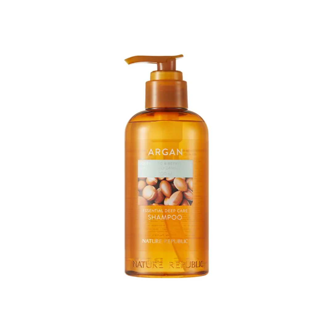 NATURE REPUBLIC Argan Essential Deep Care Shampoo is a nourishing shampoo that deeply cares for dry, damaged hair. Infused with Argan Oil and Evening Primrose Oil, it helps to hydrate, repair, and restore softness to the hair. Lavender, Rosemary, and Peppermint Extracts provide a refreshing and soothing experience, while Betaine and Creatine strengthen the hair from root to tip. This shampoo also protects the scalp and enhances shine, leaving hair feeling smooth, healthy, and revitalized. Ideal for those lo